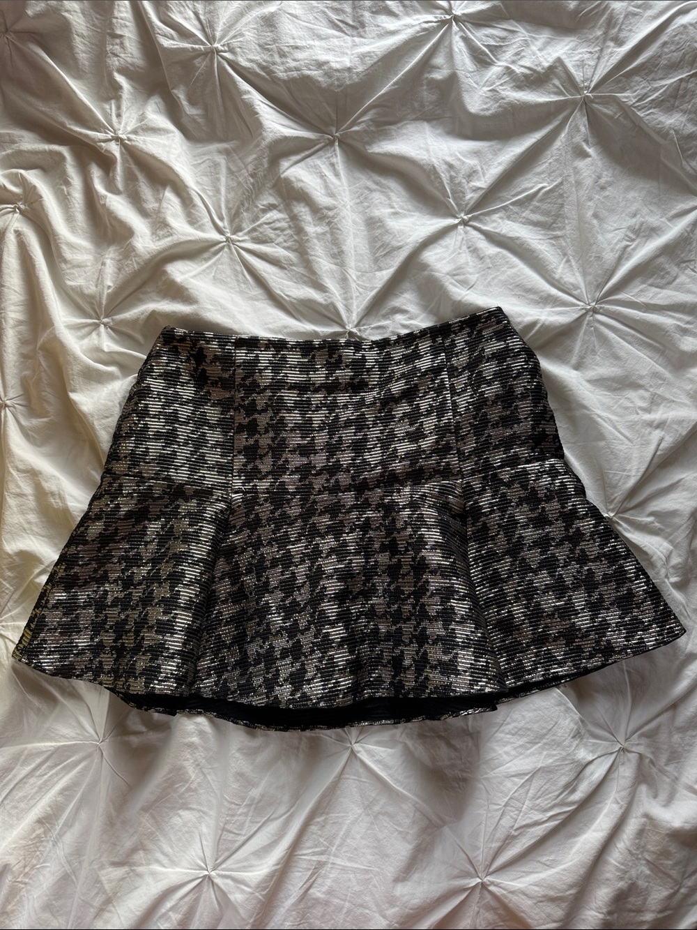 Parker Black & White Houndstooth Flared Mini Skirt